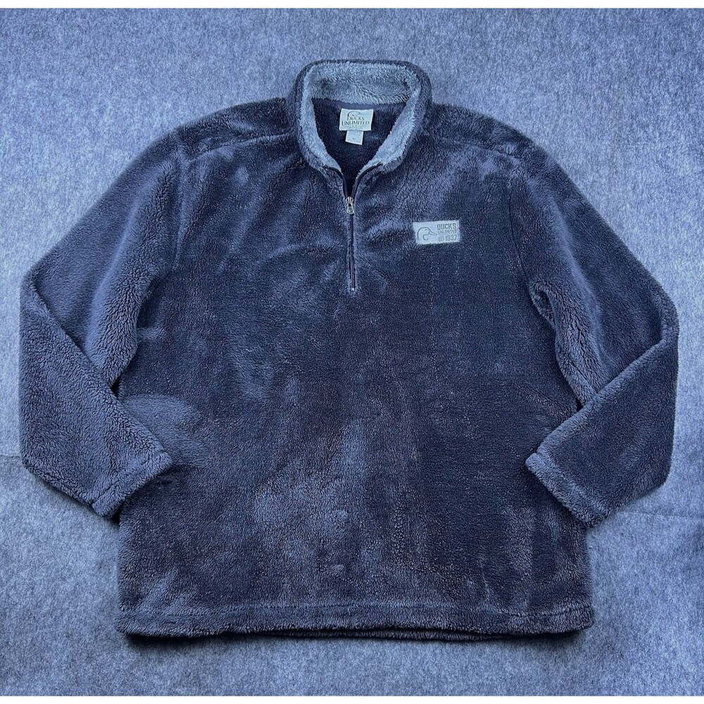 Ducks Unlimited Men's Quarter Zip Sweater Sherpa Fleece Pullover Grey Size XL